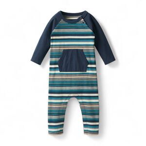 Tea Collection Striped Baby Romper 6–9M Kangaroo Pocket
